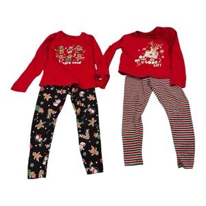 Holiday Time 2 Christmas Girls Outfits Long Sleeve Tee/Leggings Size 6/6x F 7